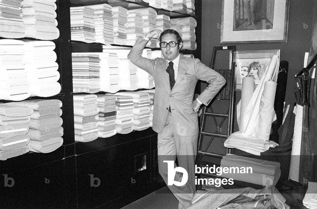 Gianni Battistoni in his atelier, Italy, 1973 (b/w photo)