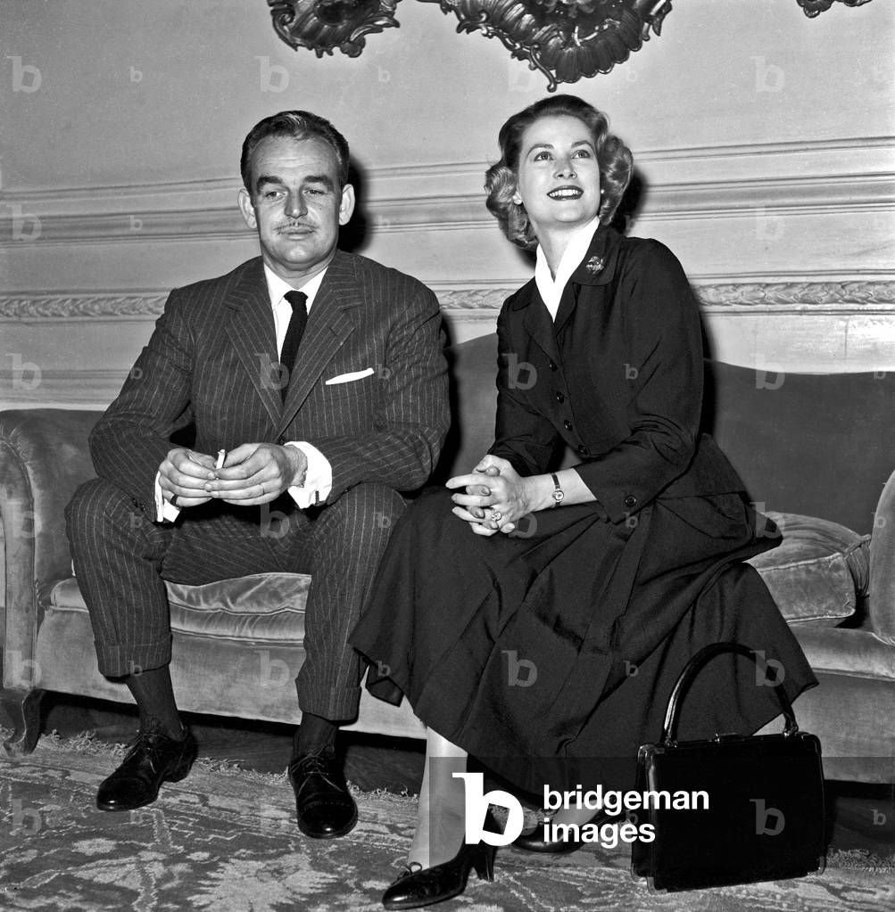 Rainier III and Grace Kelly visiting Rome, Rome, Italy, 1959 (b/w photo)
