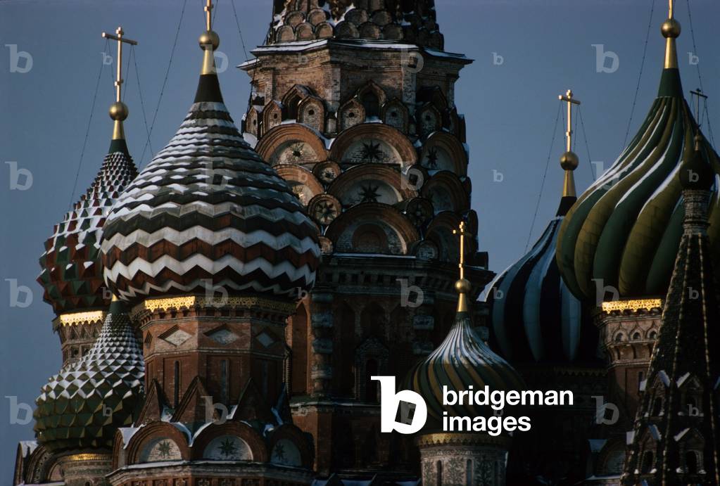 The round domes of the Saint Basil's Cathedral, in the Moscow's Kremlin, Moscow, Russian Federation