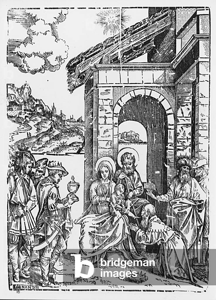 Adoration of the Magi (Adorazione dei Magi), by Francesco da Nanto, 16th Century (xylography on Soliani wood)