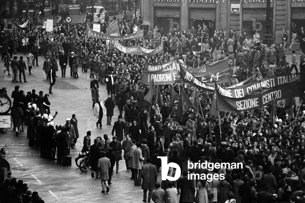 Students march with banners