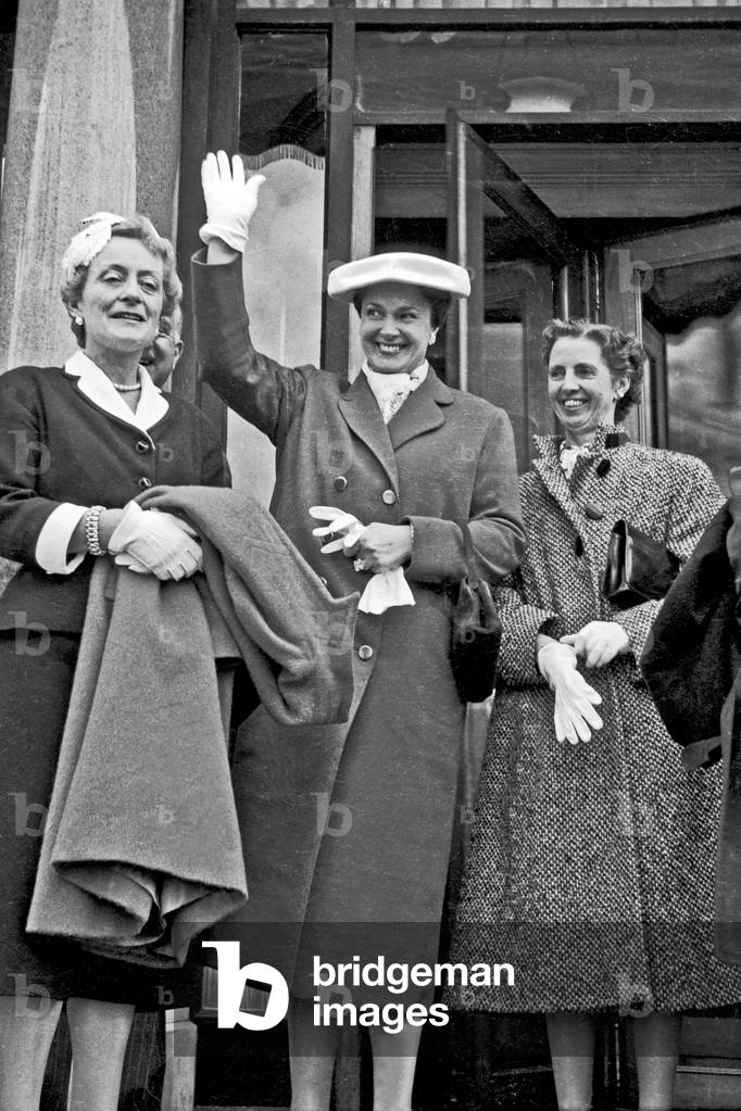 Begum Om Habibeh Aga Khan arriving in Monaco, Montecarlo, Monaco, 1956 (b/w photo)
