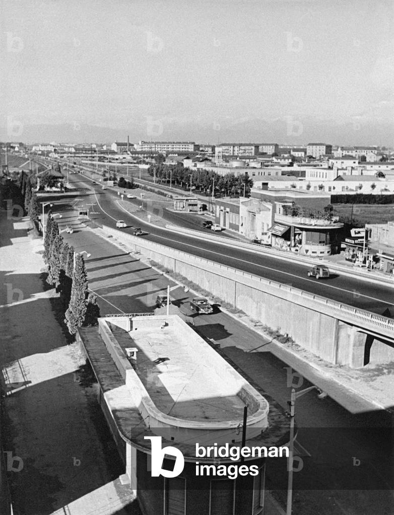 Wide shot of the motorways from Milan to the North of Italy, Milan, Italy