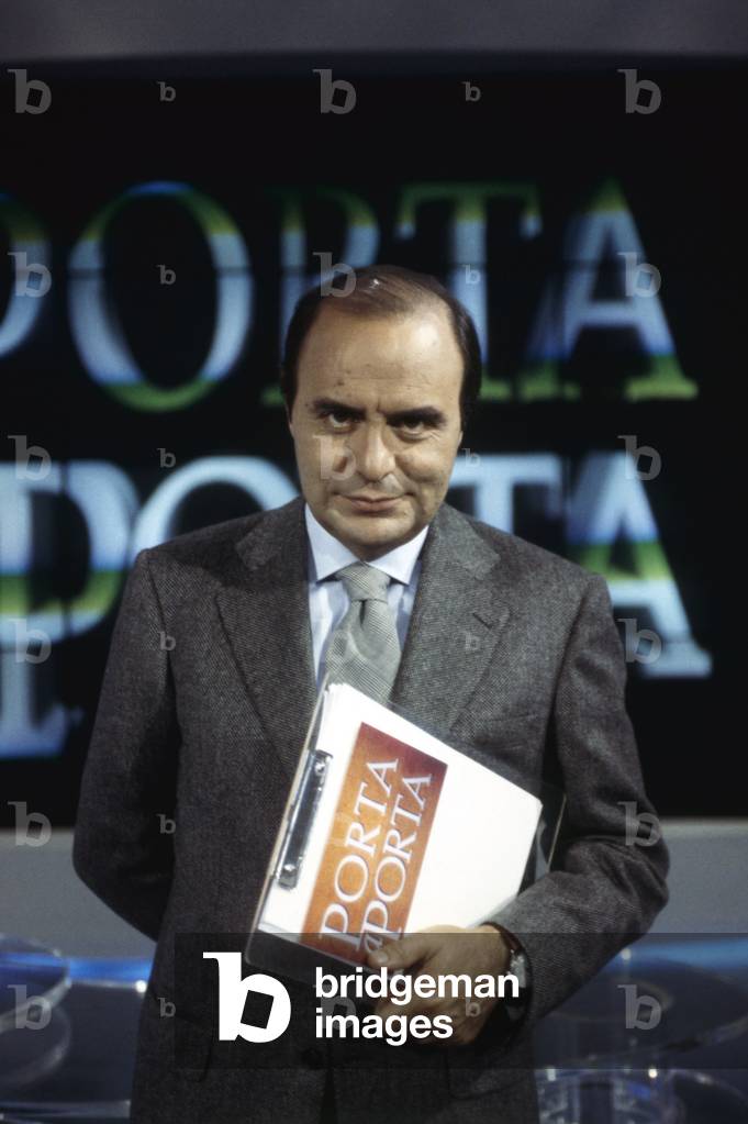 Bruno Vespa presenting Porta a Porta, Italy
