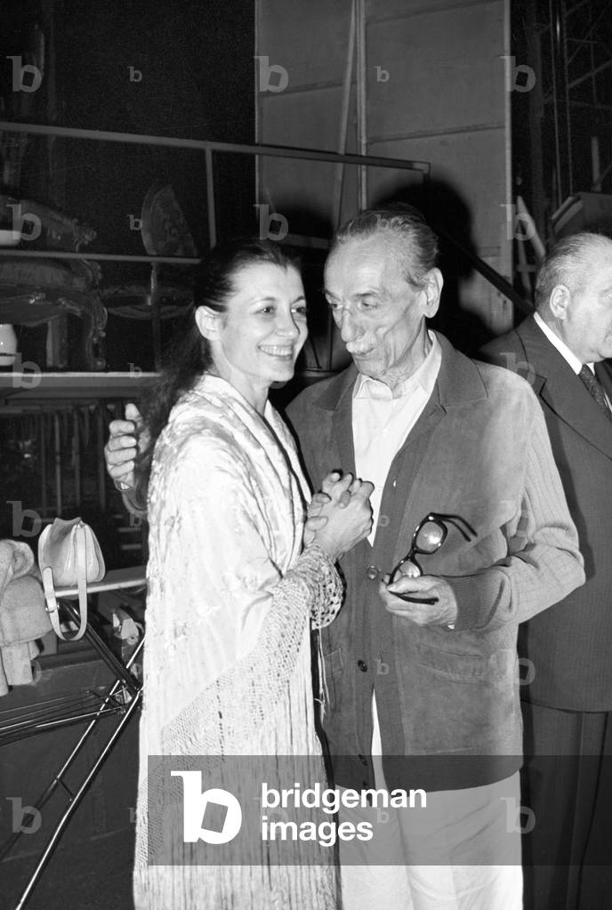 Carla Fracci with Eduardo De Filippo, Italy, 1977 (b/w photo)