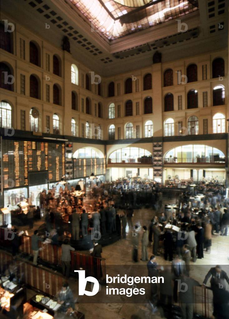 Main hall interior of the Borsa of Milan