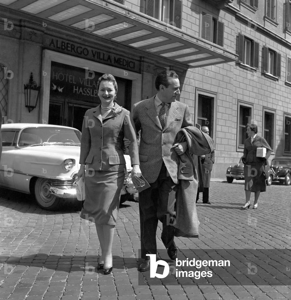 Olivia de Havilland in Rome, Italy, 1958 (b/w photo)
