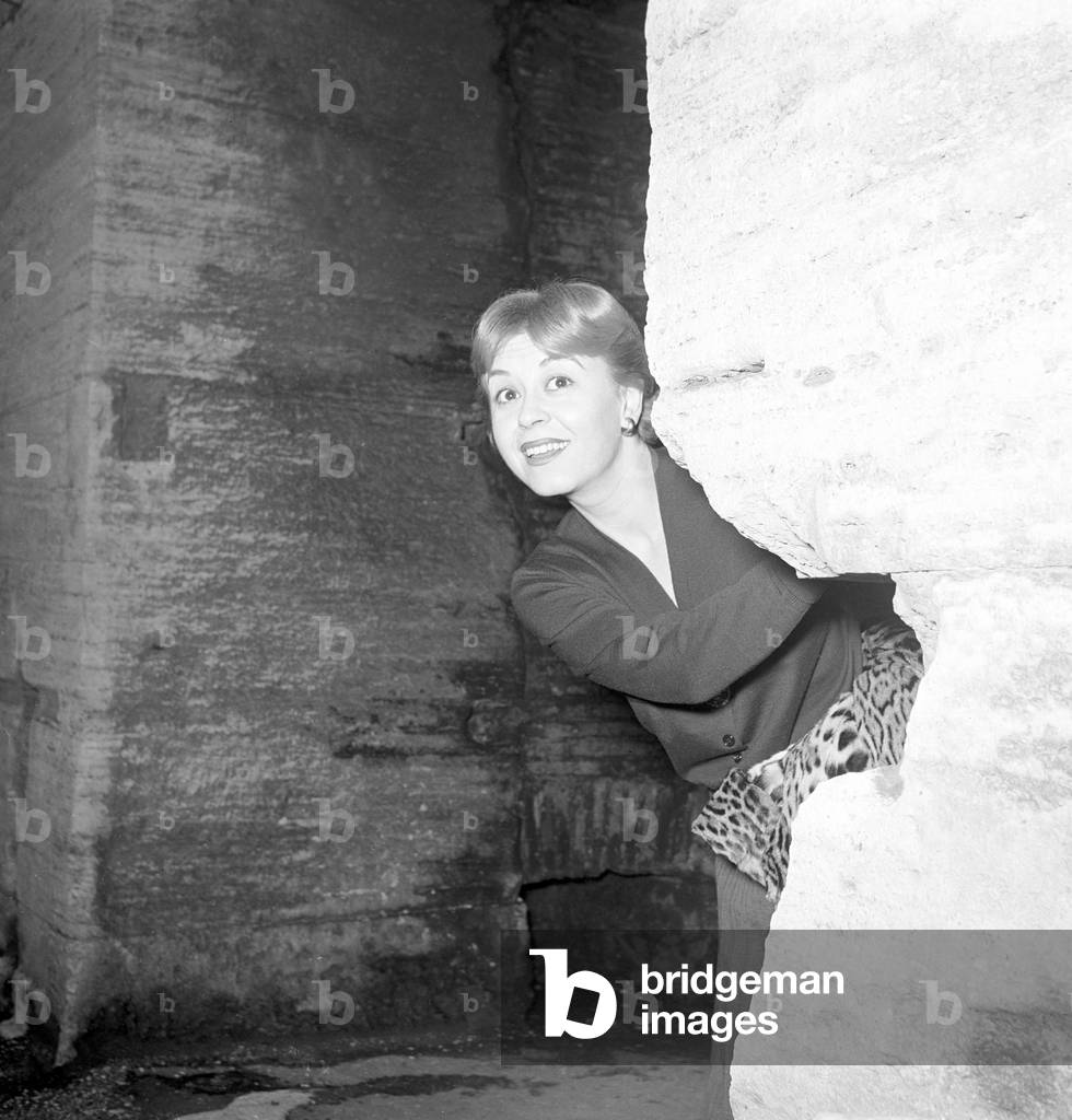 Giulietta Masina at the Colosseum, Italy, 1950 (b/w photo)