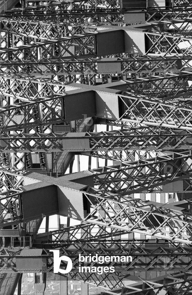 A detail of the iron scaffold of Sydney Arbour Bridge, Sydney, Australia, 1967 (b/w photo)