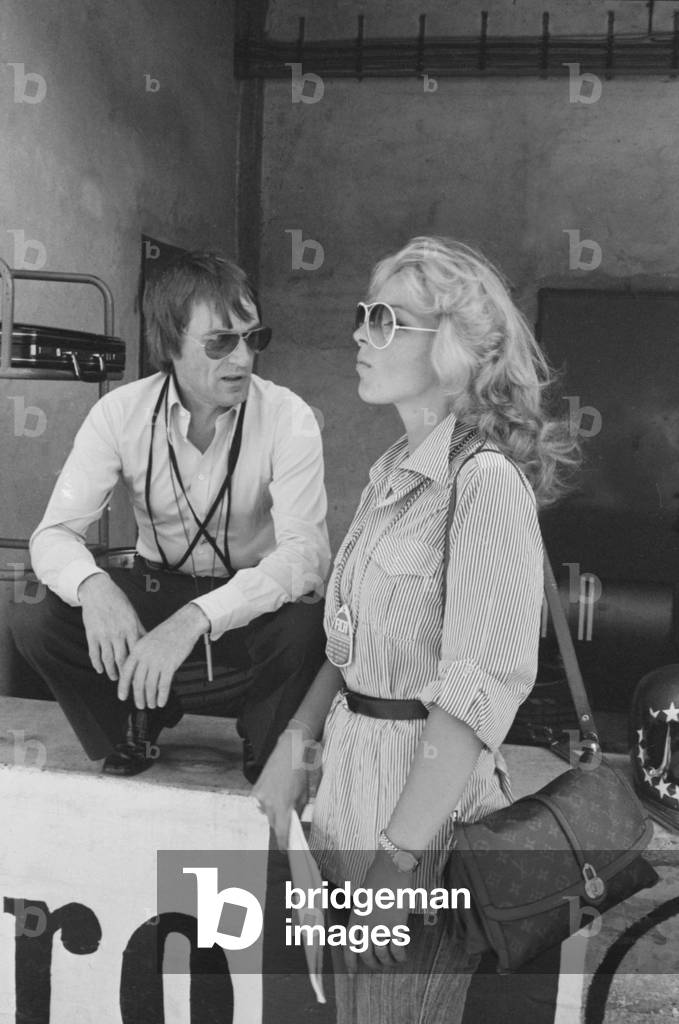 Bernie Ecclestone in a pit during the qualifying sessions of the Italian Gran Prix, Italy, 1977 (b/w photo)