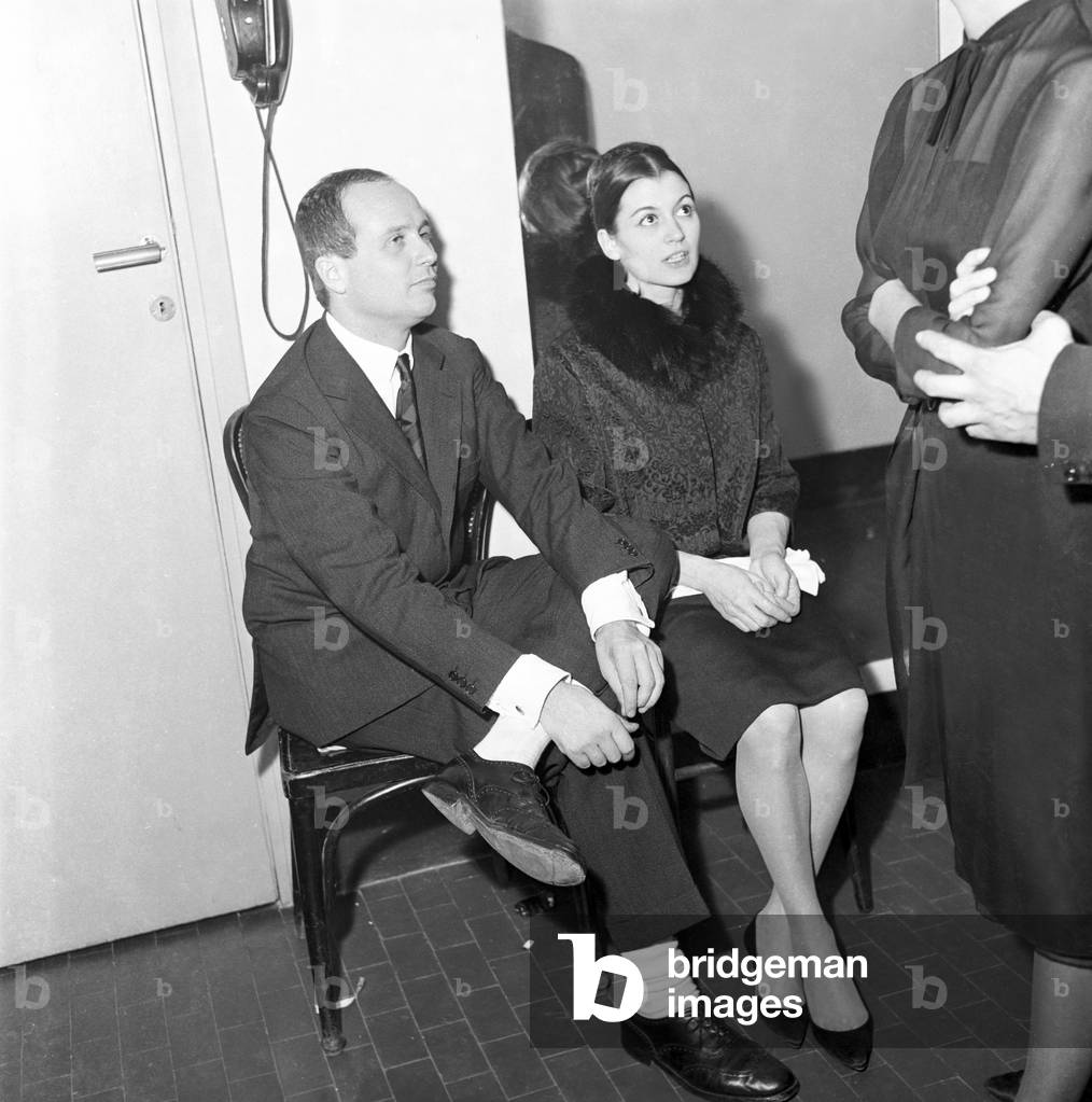 Carla Fracci and Beppe Menegatti at Quirino Theatre, Italy, 1961 (b/w photo)