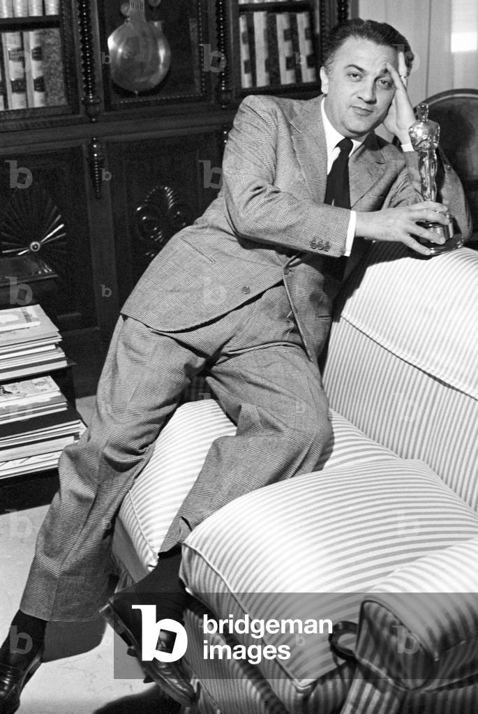 Federico Fellini with his Academy Award, Italy, 1964 (b/w photo)