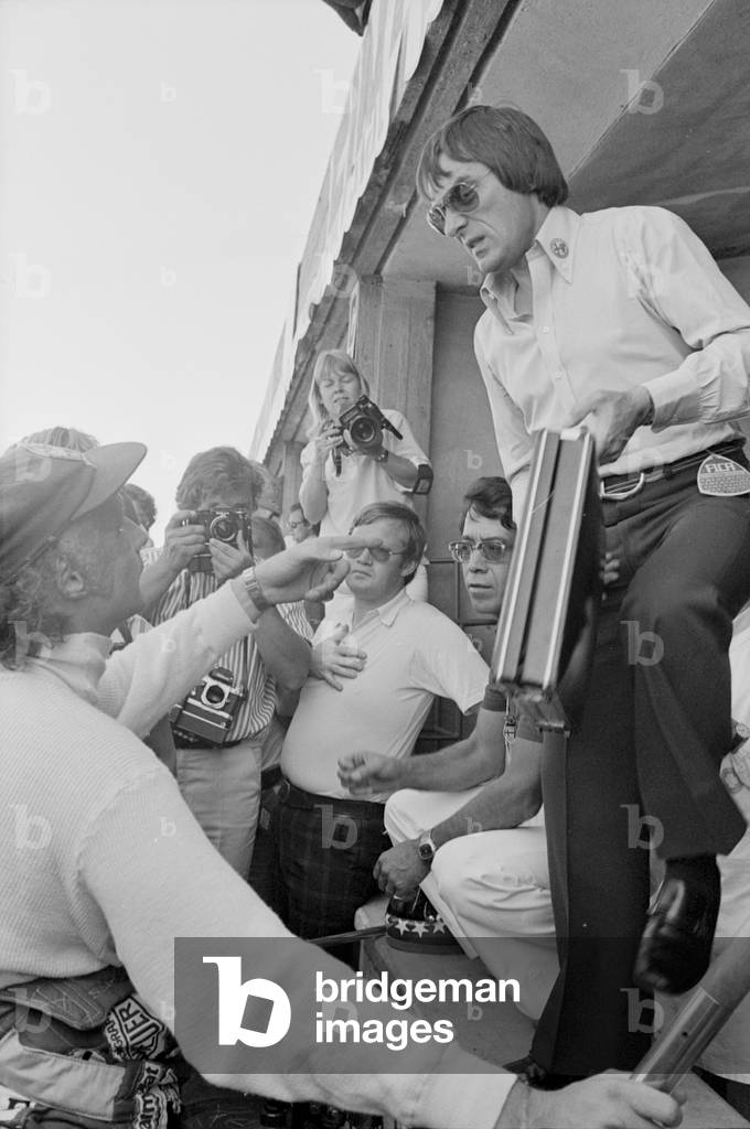 Bernie Ecclestone with Niki Lauda, Italy, 1977 (b/w photo)