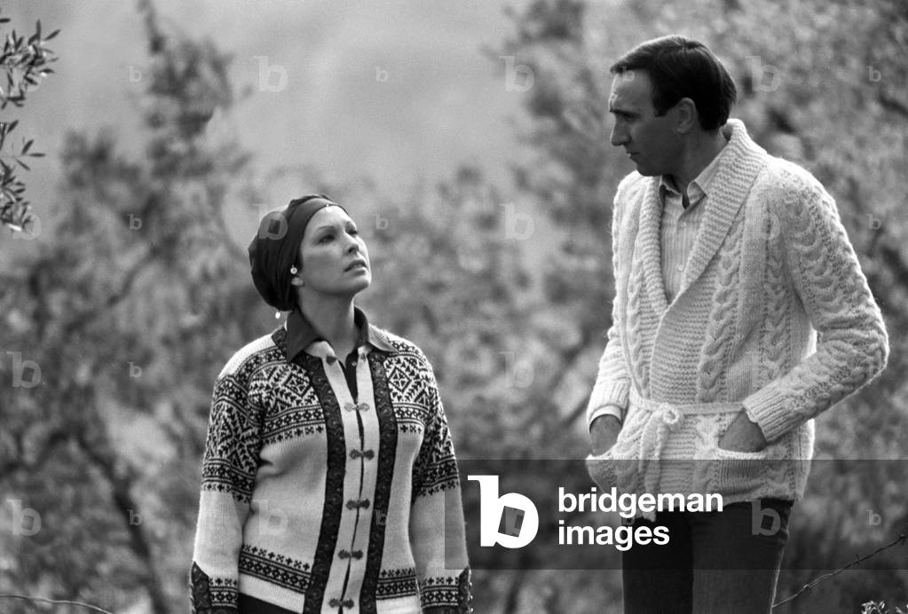 Pippo Baudo, italian tv host, with his longtime girlfriend Maria Grazia Grassini, Italy, 1977 (b/w photo)