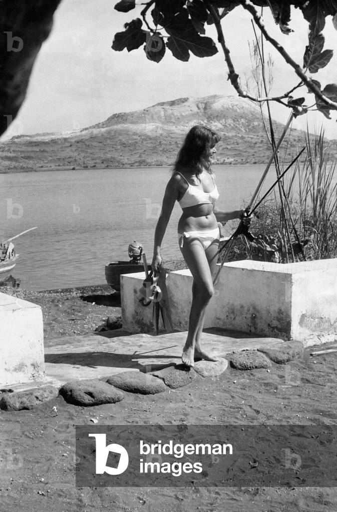 German tourist wearing a bikini in Vulcano Island