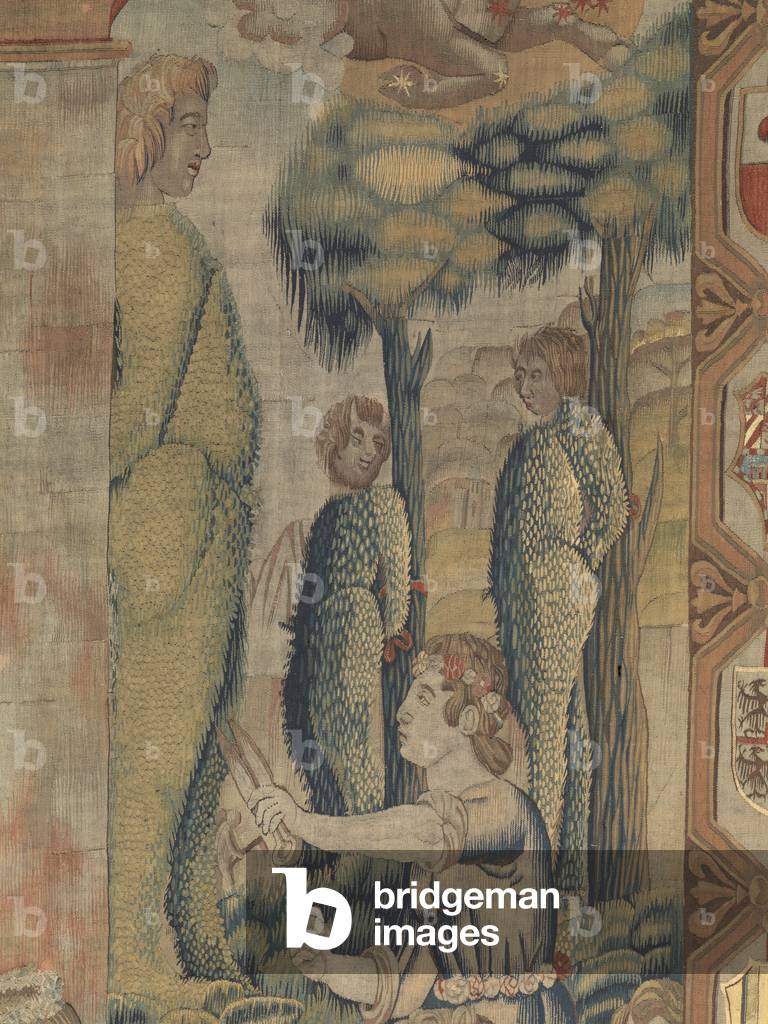 April (Aprile), by Benedetto da Milano upon drawing by Bramantino, c. 1503-1508, 16th century (tapestry)