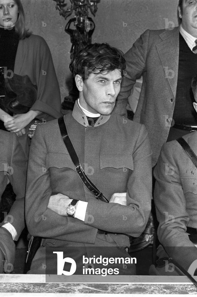 Laurent Terzieff on the film set of The Desert of the Tartars (b/w photo)