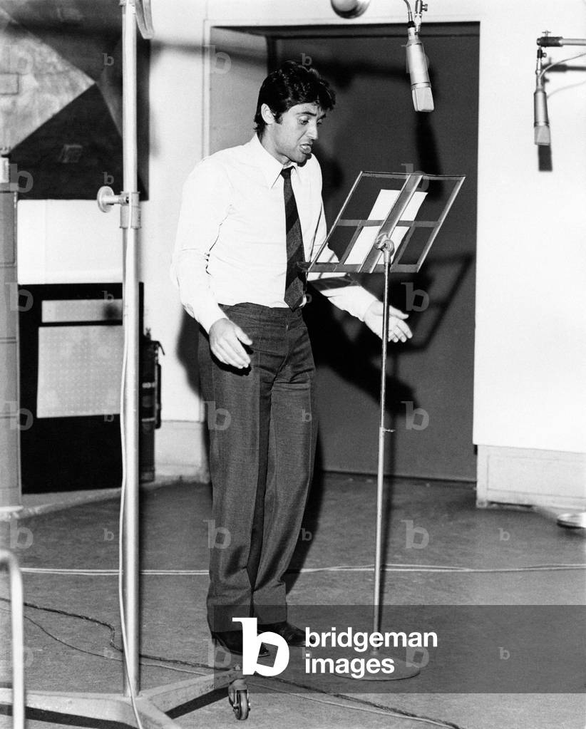 Sacha Distel singing in a recording studio, France