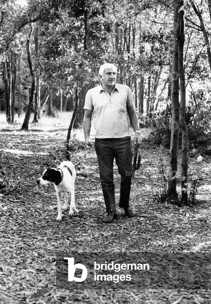 Adolfo Celi with his dog, Rome, Italy, 1970