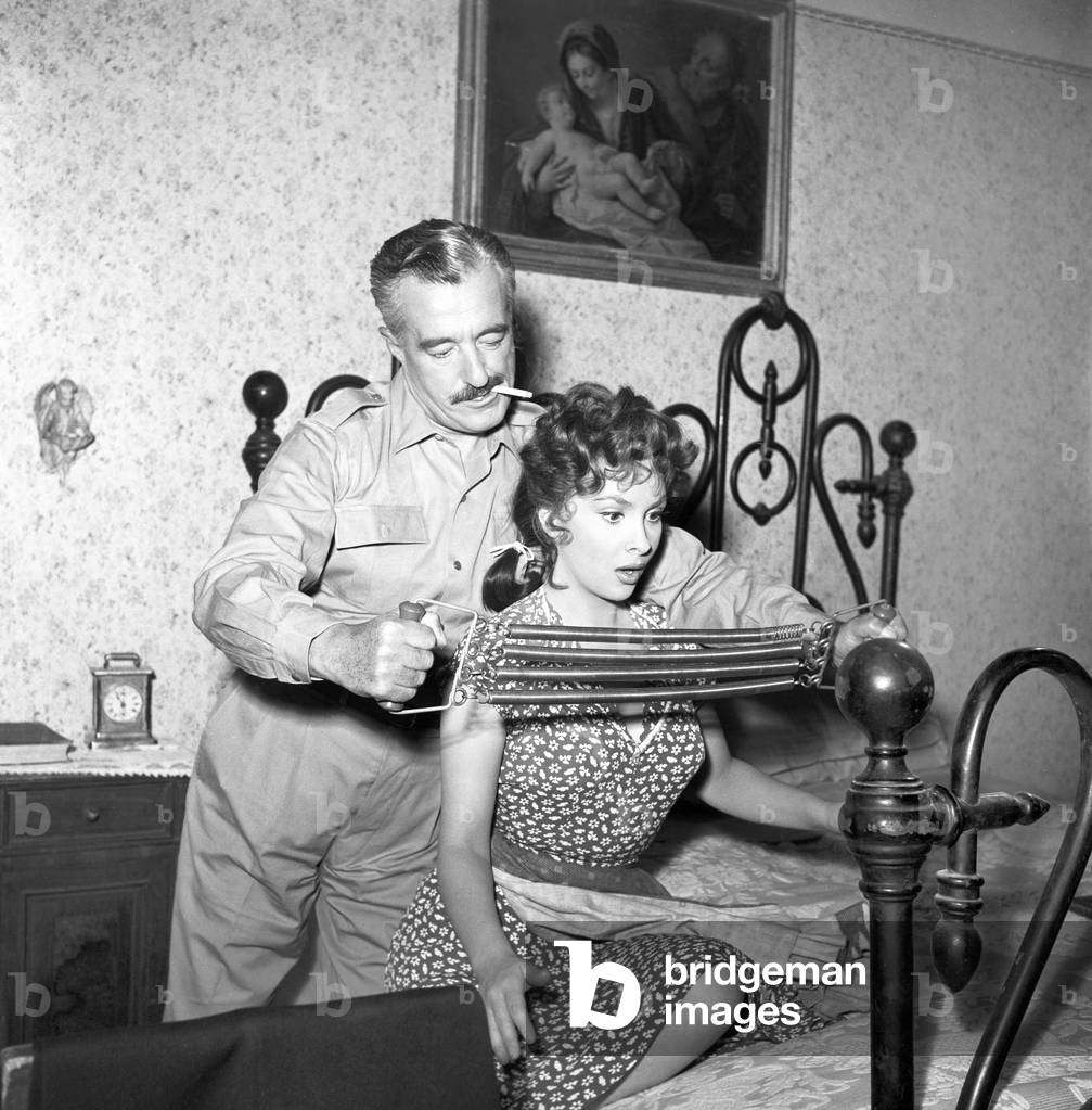 Vittorio De Sica and Gina Lollobrigida in Bread, Love and Jealousy, Italy, 1954 (b/w photo)