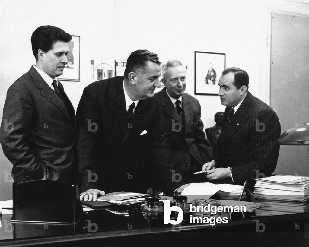 Umberto Bonaldi, Alberto Ferioli, Augusto Premoli and Benedetto Cottone during the political campaign, Italy