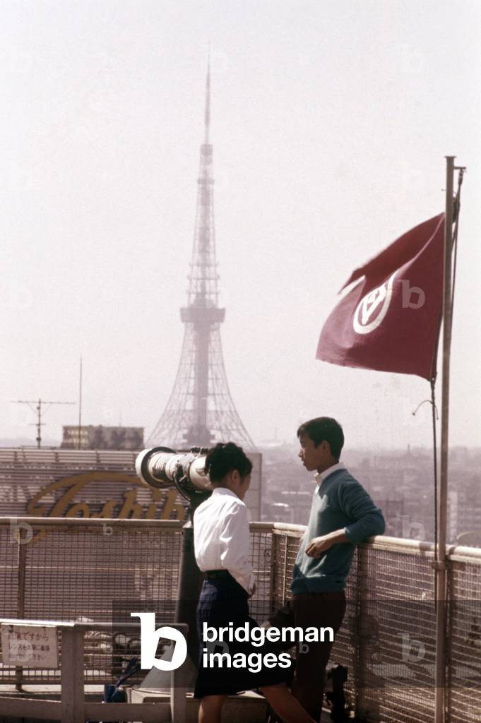 A couple on the terrace of a building in Tokyo, Tokyo, Japan