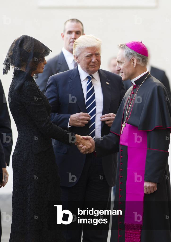 The President of United States of America Donald Trump with his wife Melania arrives at Cortile San Damaso, Vatican City, 24 maggio 2014 (photo)