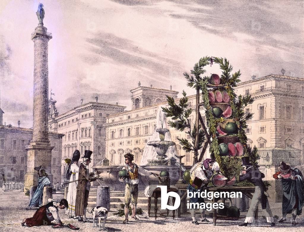 Sellers of Cucumbers in COlonna Square, by Antoine Jean-Baptiste Thomas, 19th century, print