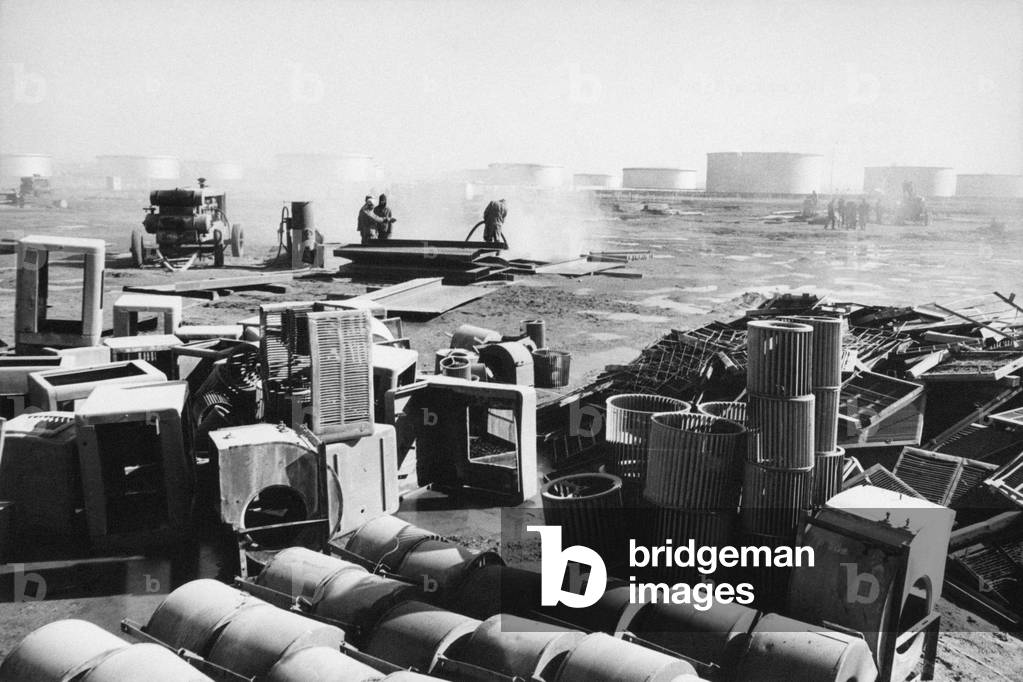 Waste material on the background of an oil field, Kirkuk, Iraq