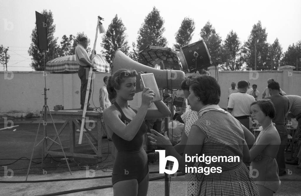 Lise Bourdin mirroring on the set of Scuola elementare, Milan, Italy