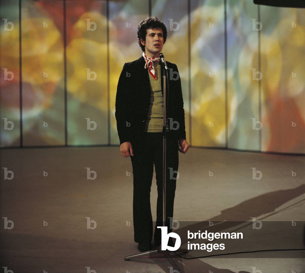 Lucio Battisti performing during a TV broadcast, Italy