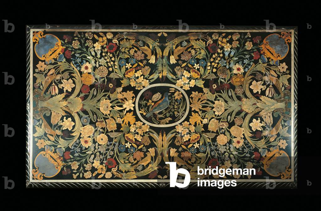 Console - Top Decorated with Flowers and Birds