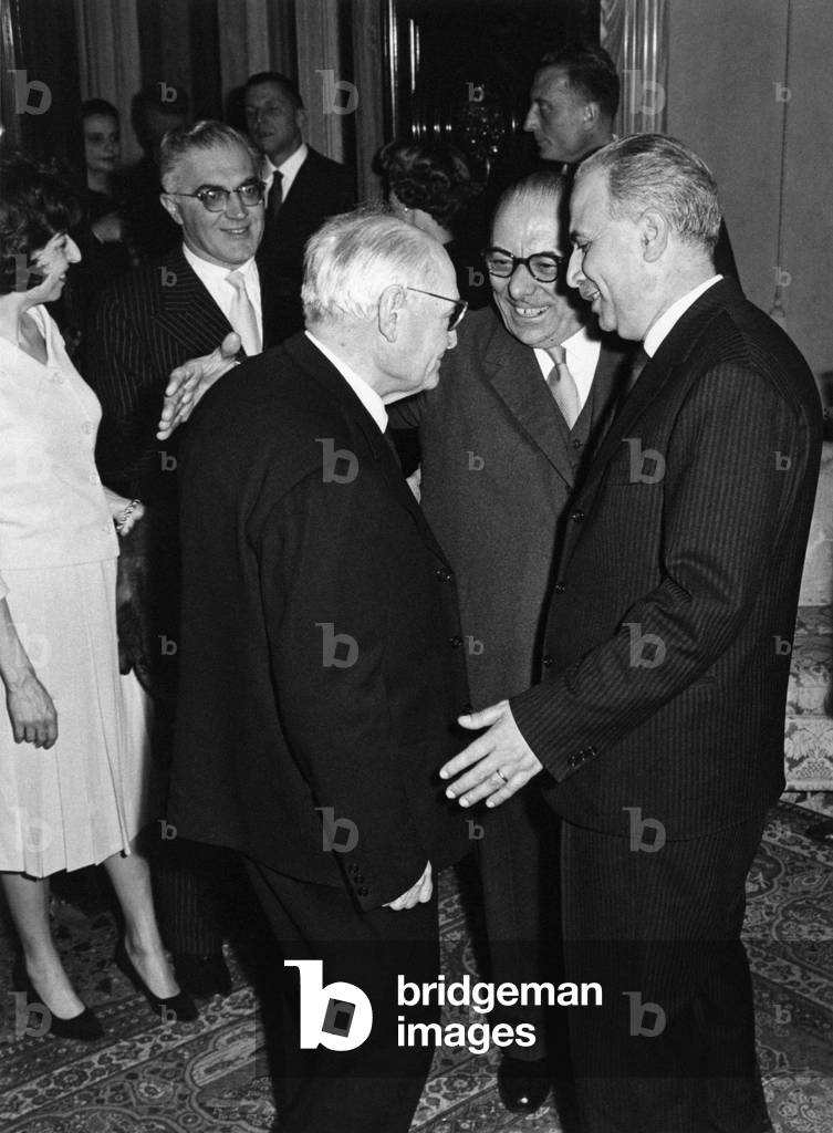 Arnoldo Mondadori with Giuseppe Ungaretti and Giancarlo Vigorelli, Rome, Italy