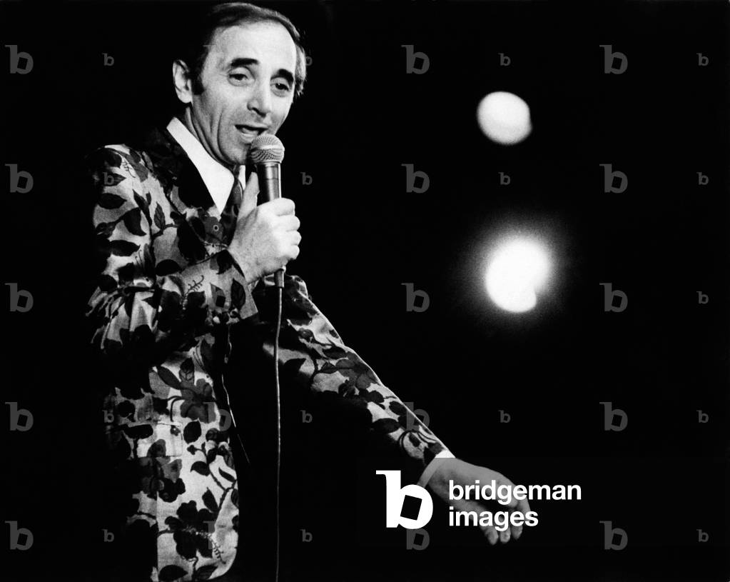 Charles Aznavour in concert, 1950 (b/w photo)