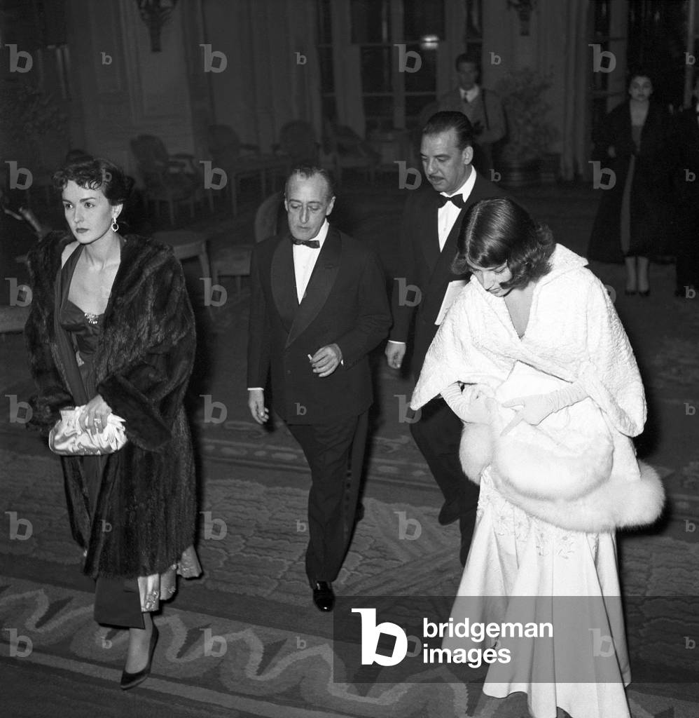 Toto and Franca Faldini attending the Gran Gala  del Cinema, Italy, 1956 (b/w photo)