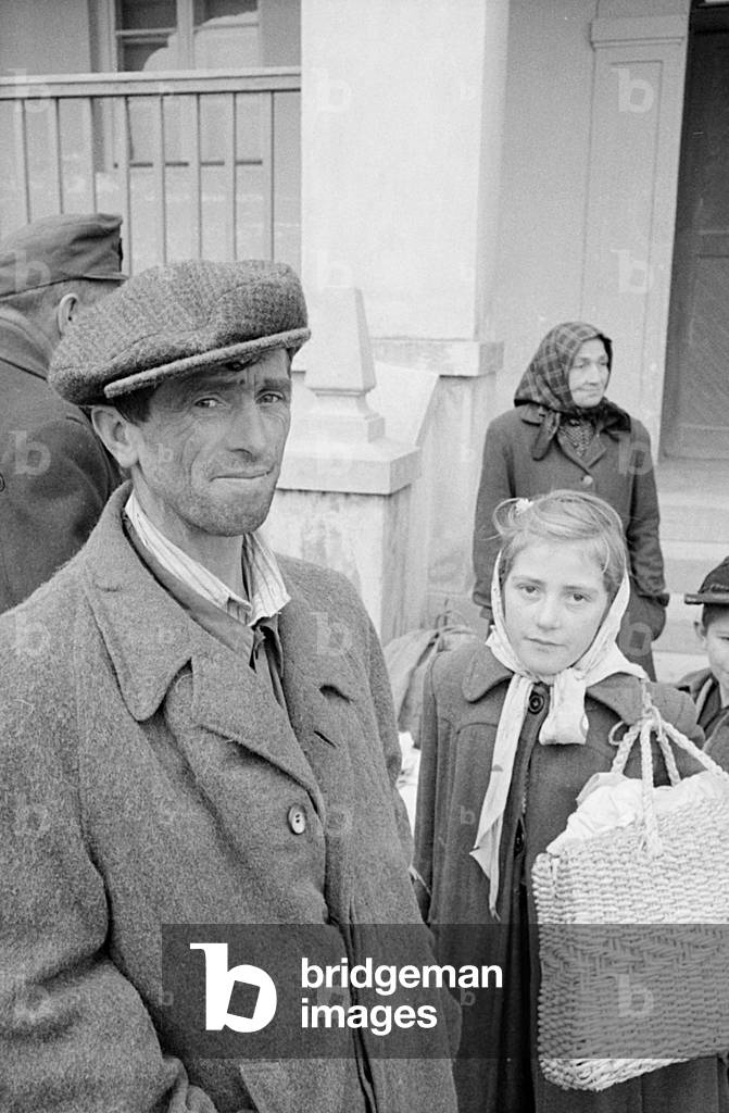 Hungarian refugees in an Austrian refugee camp, Austria, 1950 (b/w photo)