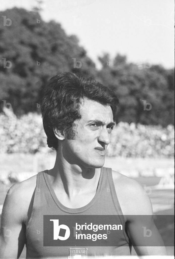 Pietro Mennea after the race he won, 1970 (b/w photo)