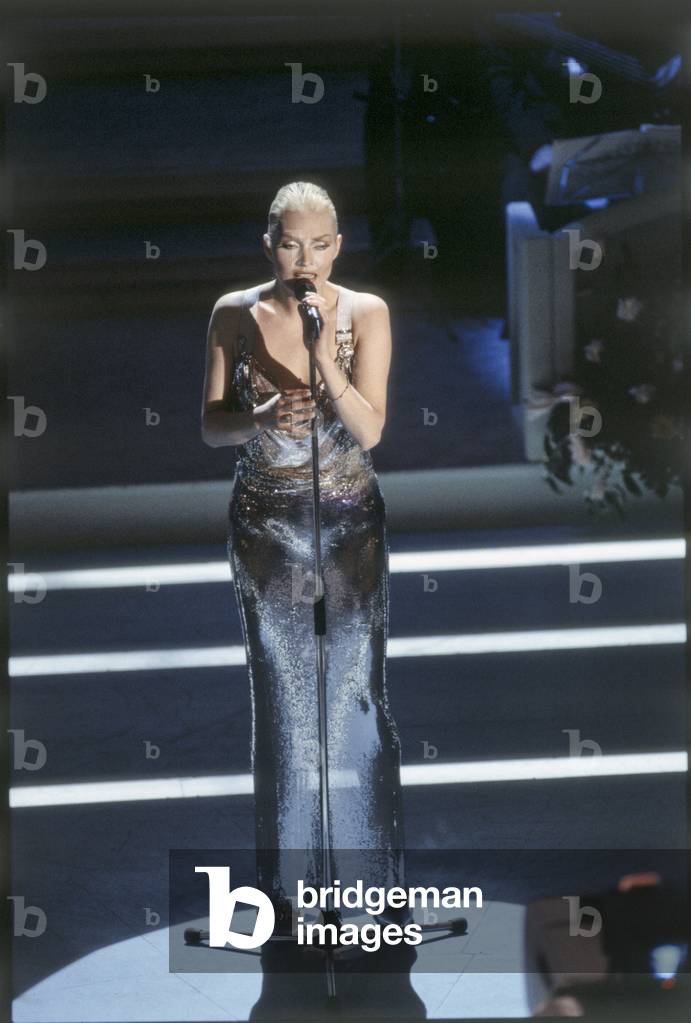 Anna Oxa performing on the Teatro Ariston stage, Sanremo, Italy