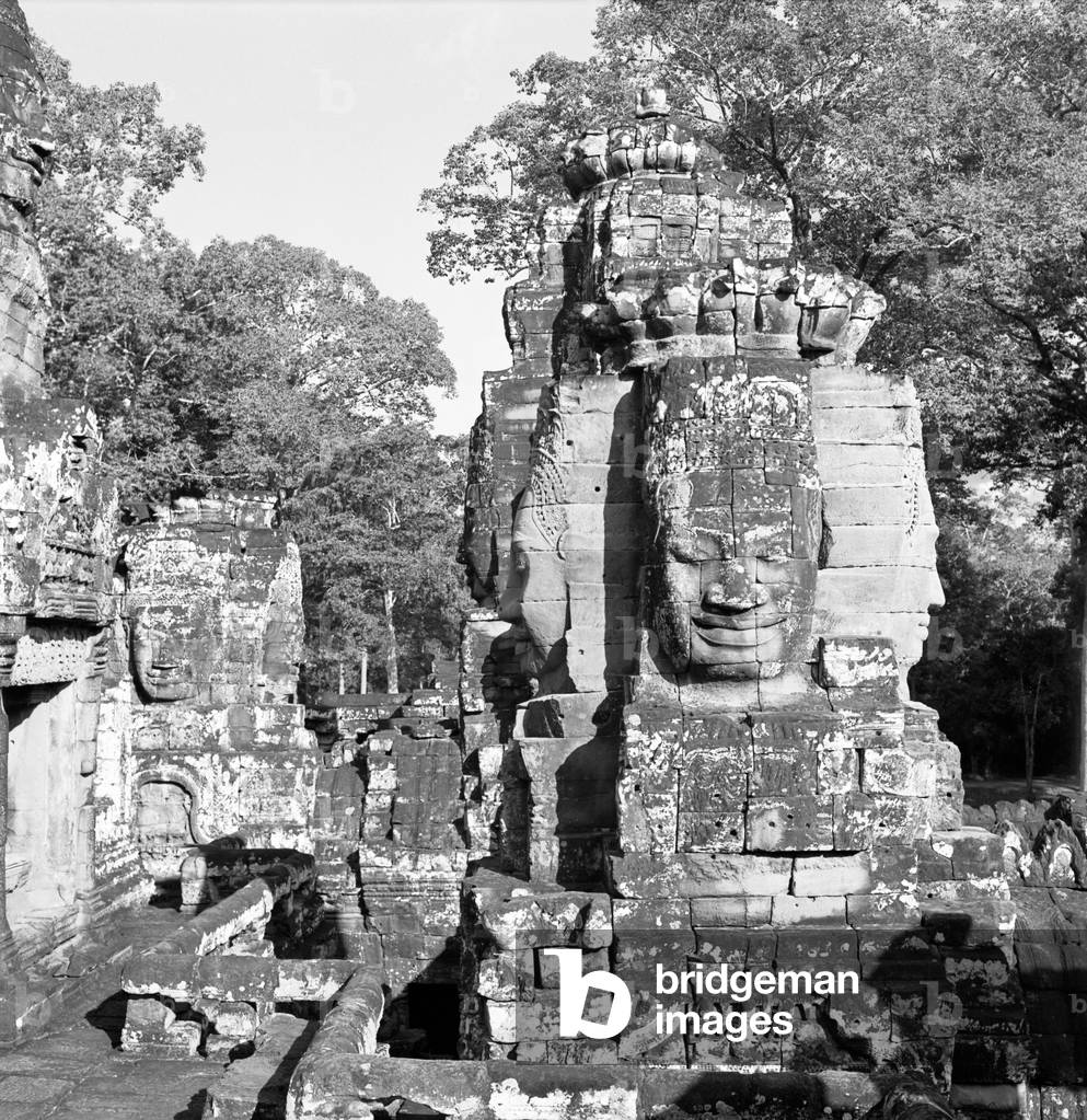A detail of Baphuon, a temple built in the 10th century in Khmer style, Angkor, Cambodia, 1960s (b/w photo)