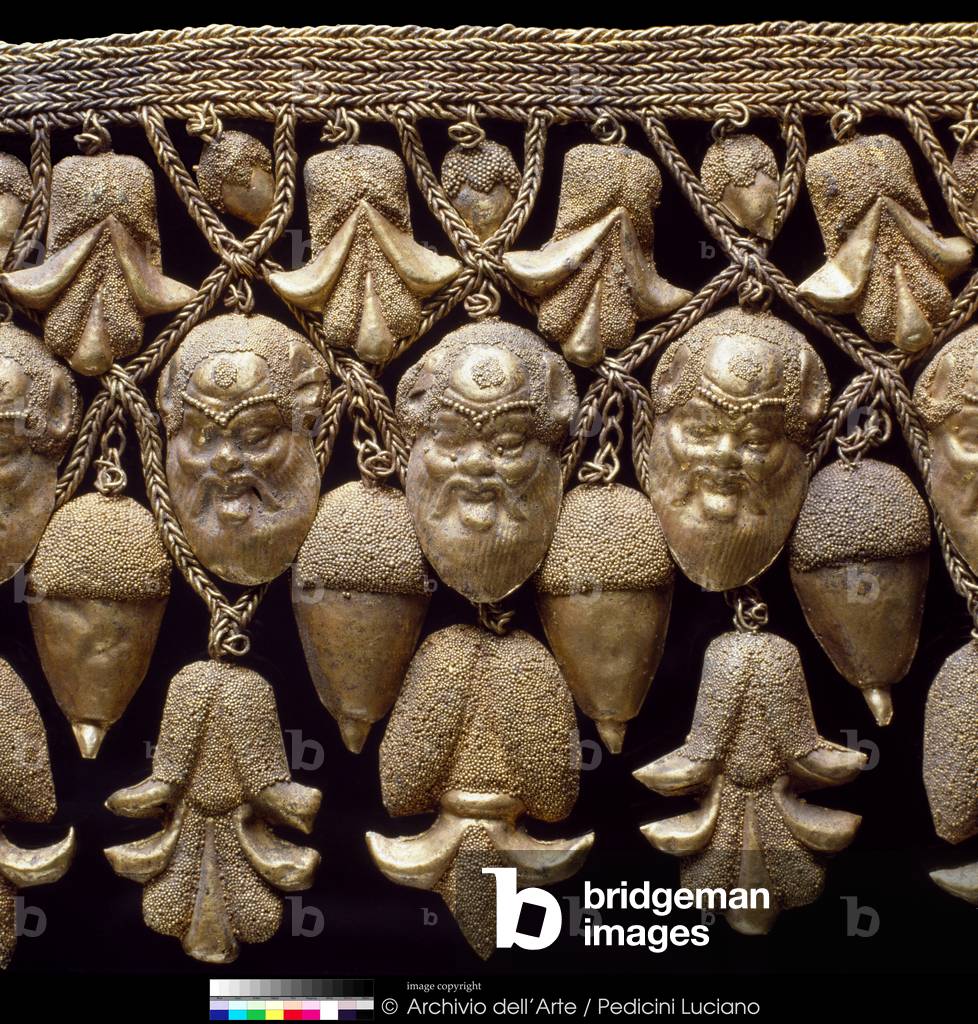 Necklace - Detail with Masks and Pendants (Collana - Particolare con maschere e pendagli), 6th-5th Century BC, gold