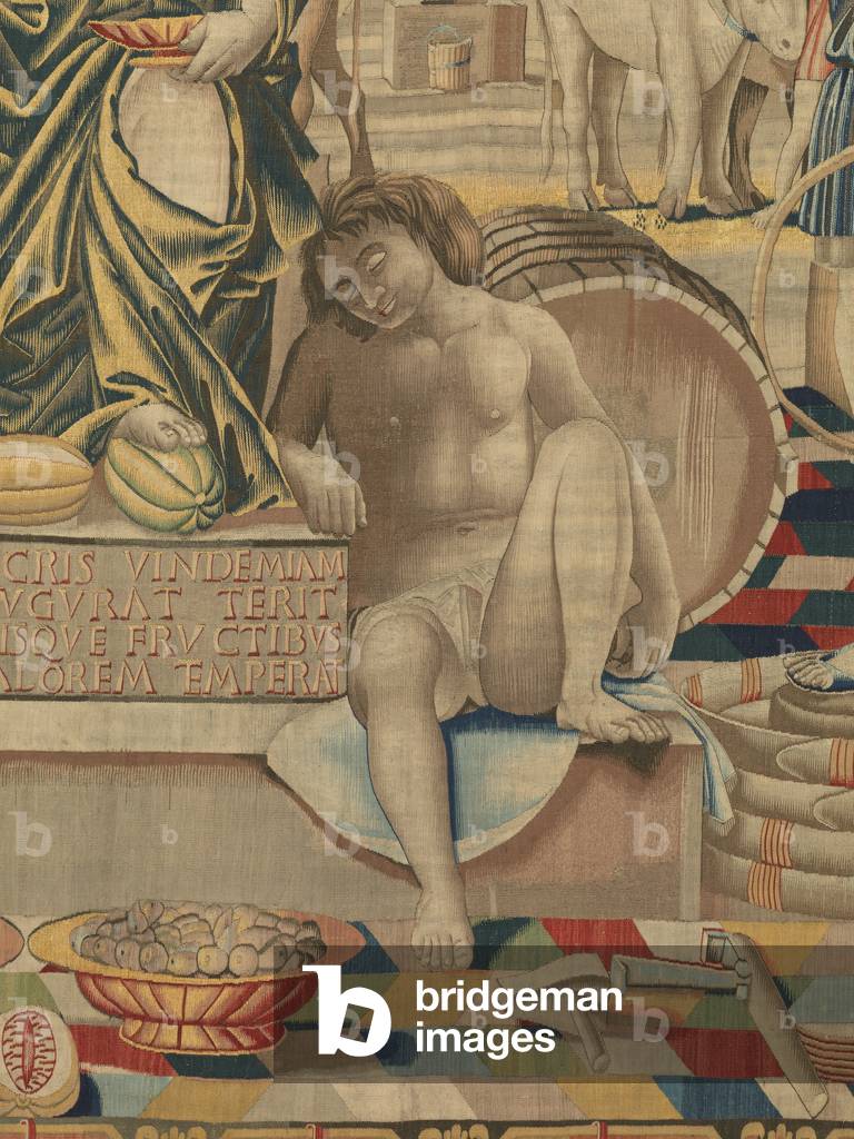 August (Agosto), by Benedetto da Milano upon drawing by Bramantino, c. 1503-1508, 16th century (tapestry)