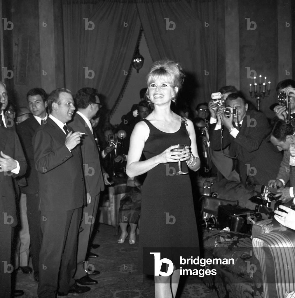 Brigitte Bardot at press conference, Italy, 1963 (b/w photo)