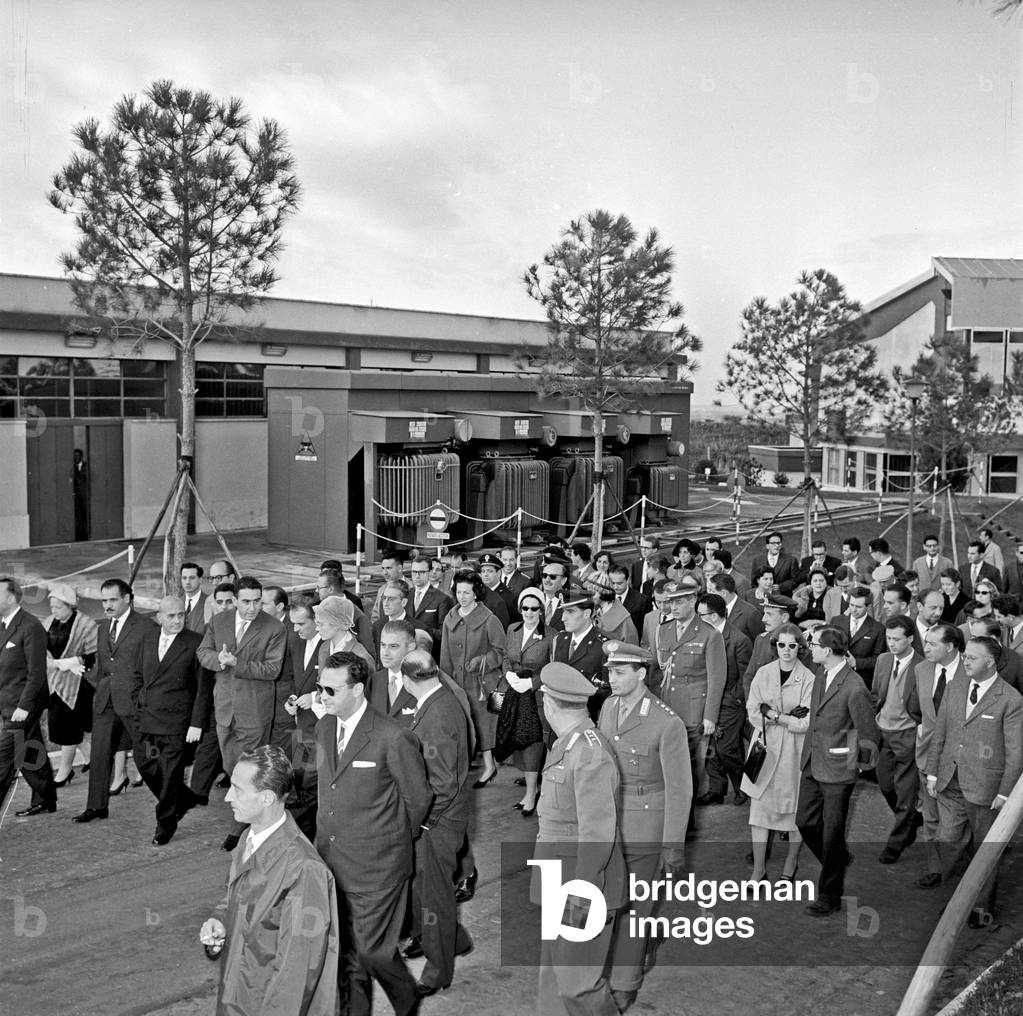 Rainier III and Grace Kelly visiting the Synchrotron of Frascati, Frascati, Italy, 1959 (b/w photo)