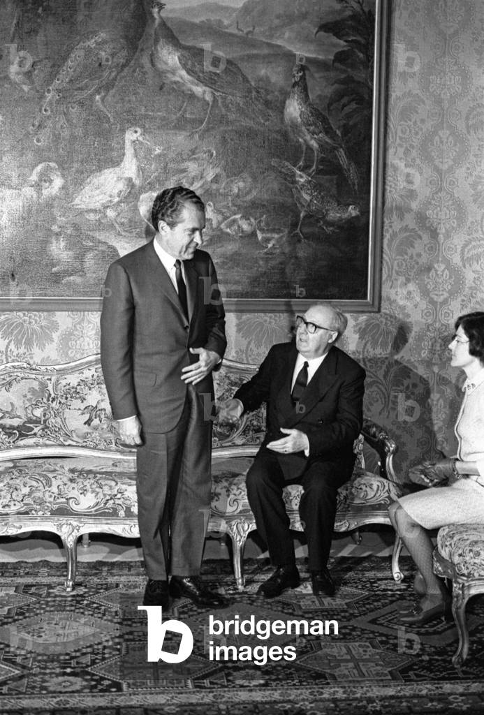 Richard Nixon meeting Giuseppe Saragat, Italy, 1960 (b/w photo)