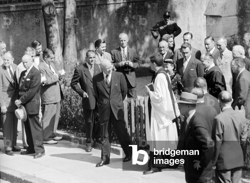 Dwight Eisenhower and Mamie Eisenhower at the Emmanuel Church in Geneva, Geneva, Switzerland