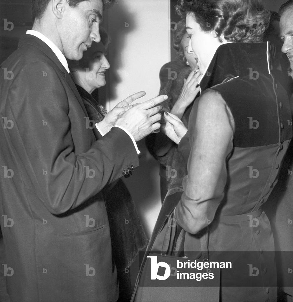 Walter Chiari and Ava Gardner at a party of the Fontana Sisters, Rome, Italy, 1957 (b/w photo)