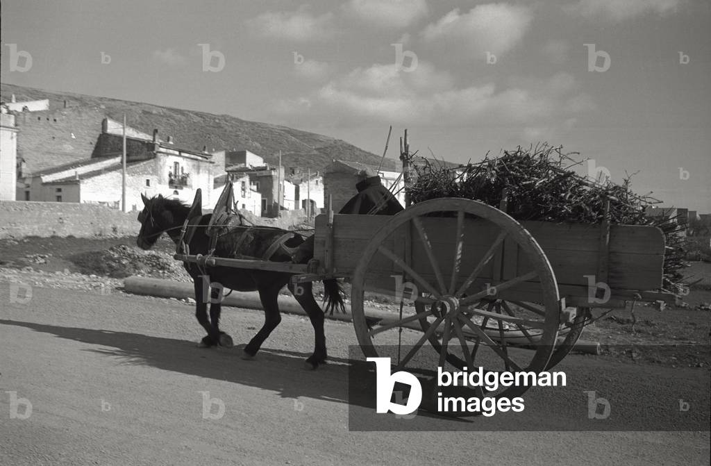 Man with a cart (b/w photo)