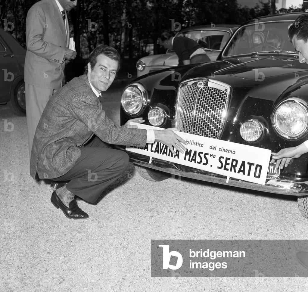 Massimo Serato racing the Cinema Rally, Italy, 1955 (b/w photo)