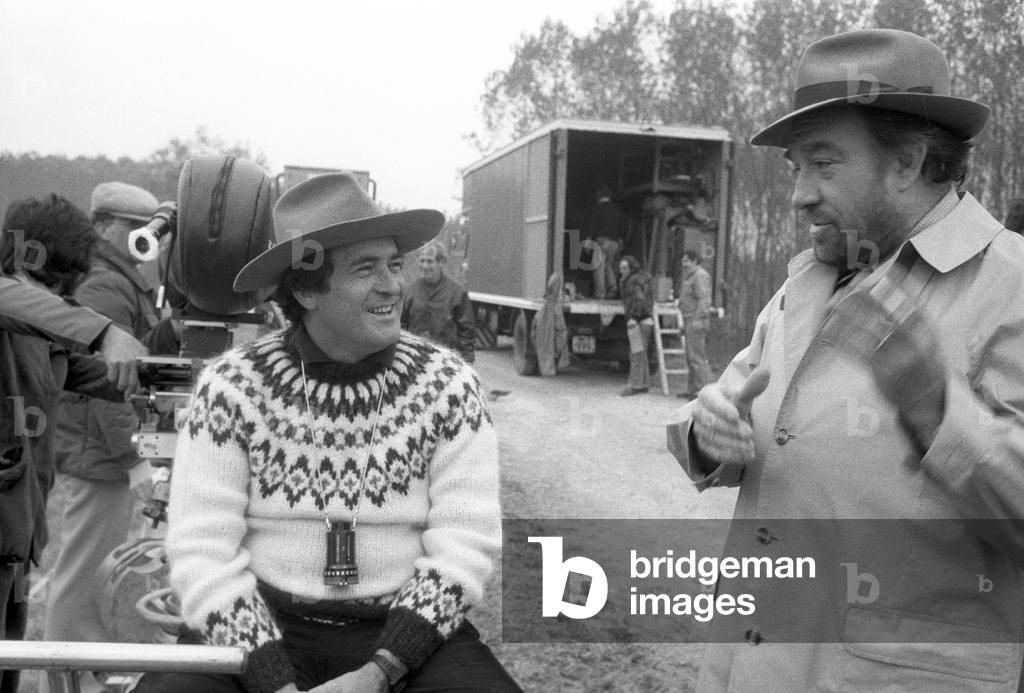 Ugo Tognazzi and Bernardo Bertolucci in Tragedy of a Ridiculous Man, Italy, 1981 (b/w photo)
