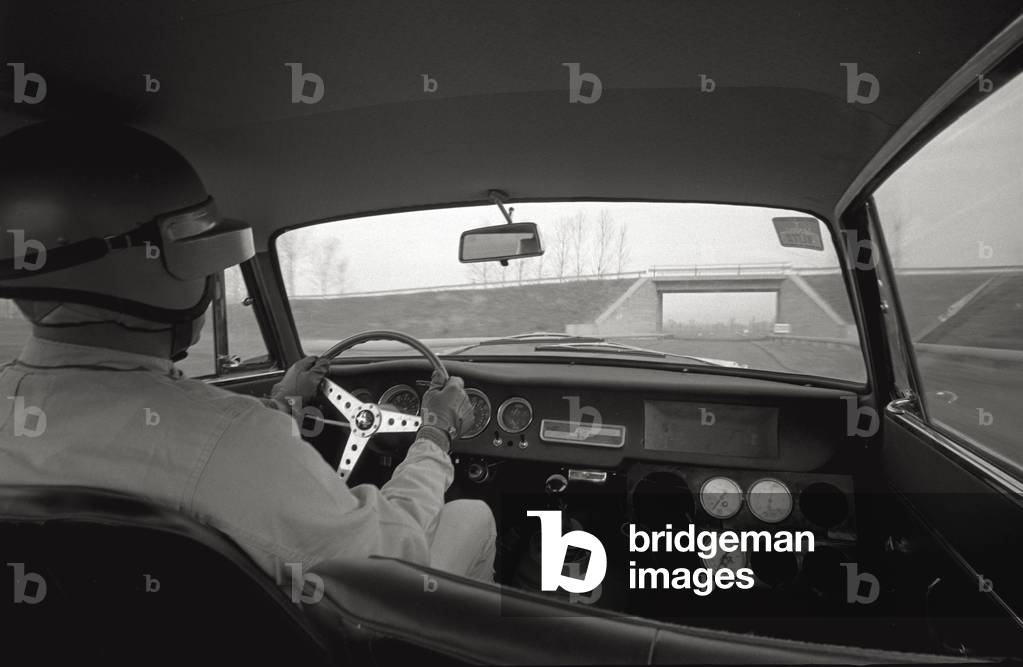 A test driver of the Alfa Romeo (b/w photo)